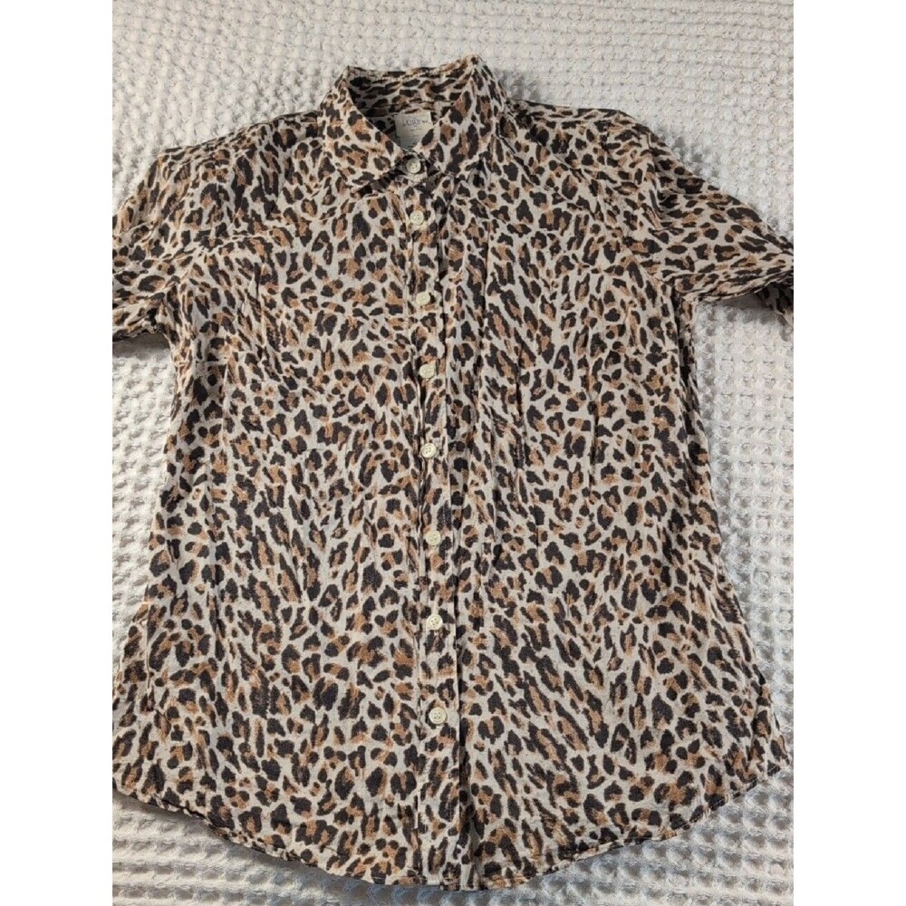 J.CREW Vintage 100% Cotton Leopard Print Top in Cream, Brown & Black Size XS